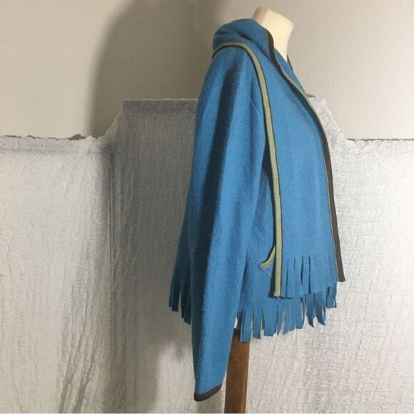 Hearts of Palm 100% Wool Blue Fringed Sweater Size Large - Picture 7 of 12